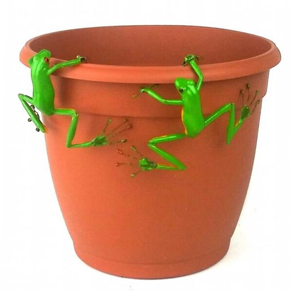 Land & Sea LS1218WF Red Eyed Tree Frog Thin Pot Sitter Hanger; Green - Set of 2 LS1218WF - main